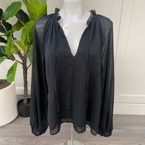 Sanctuary Black Blouse with Ruffle Neckline